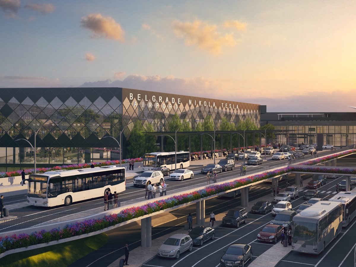 Grafikdesign des Flughafen Belgrad nach der Renovierung